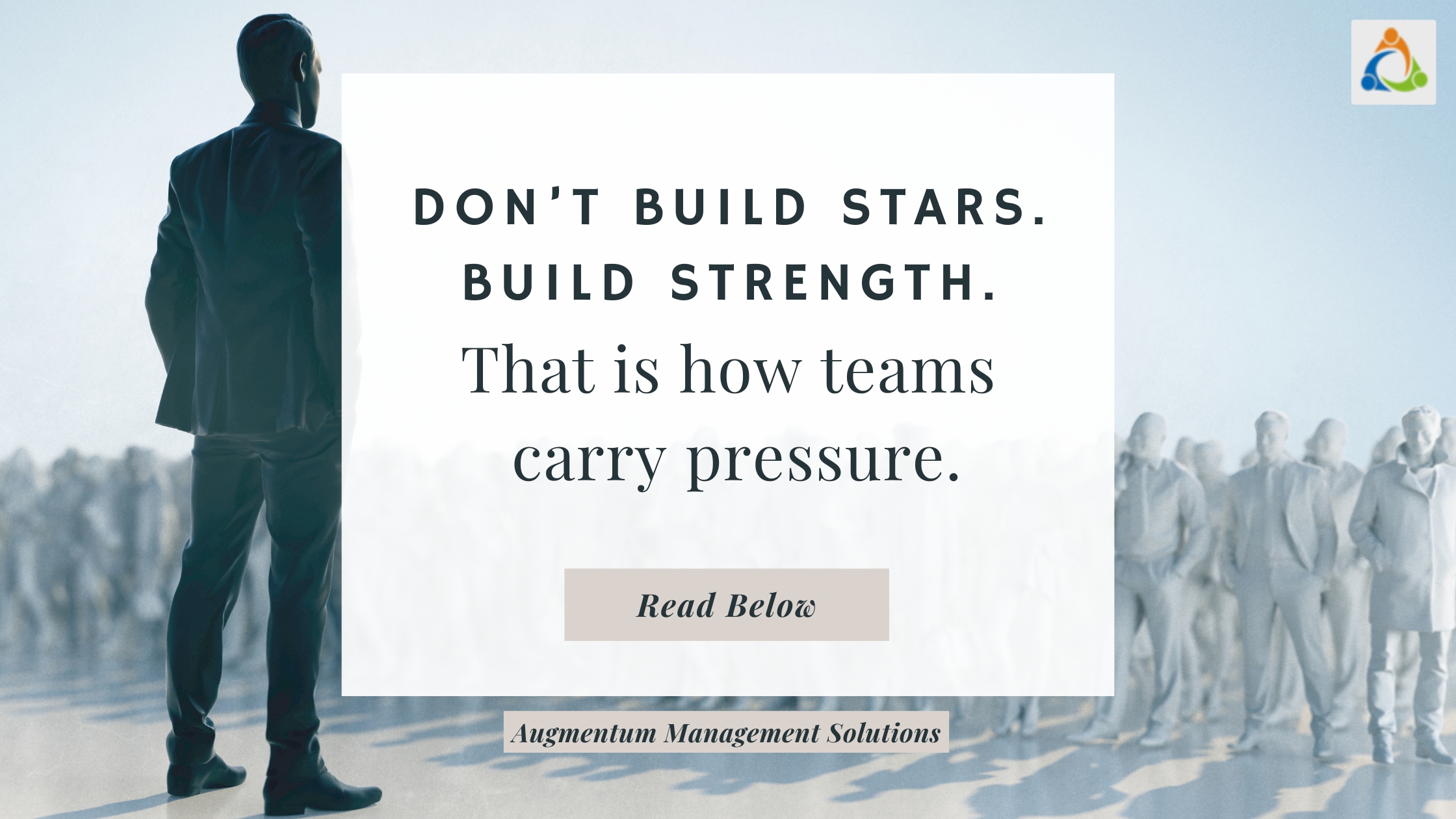 Featured image on reducing key person dependency in growing companies, showing one prominent individual facing a wider group and highlighting the message that strong teams are built through broader capability, not overdependence on standout individuals.
